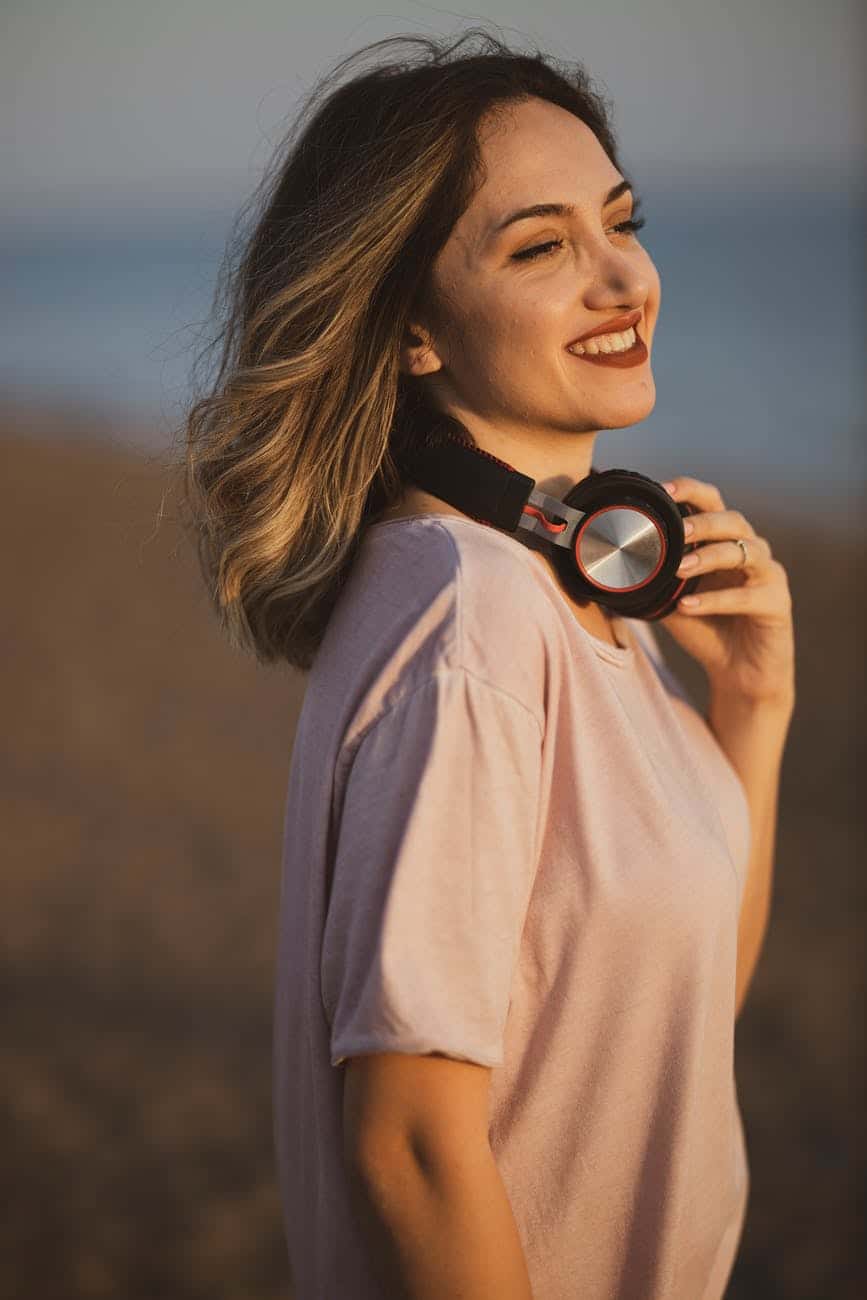 woman using headphones