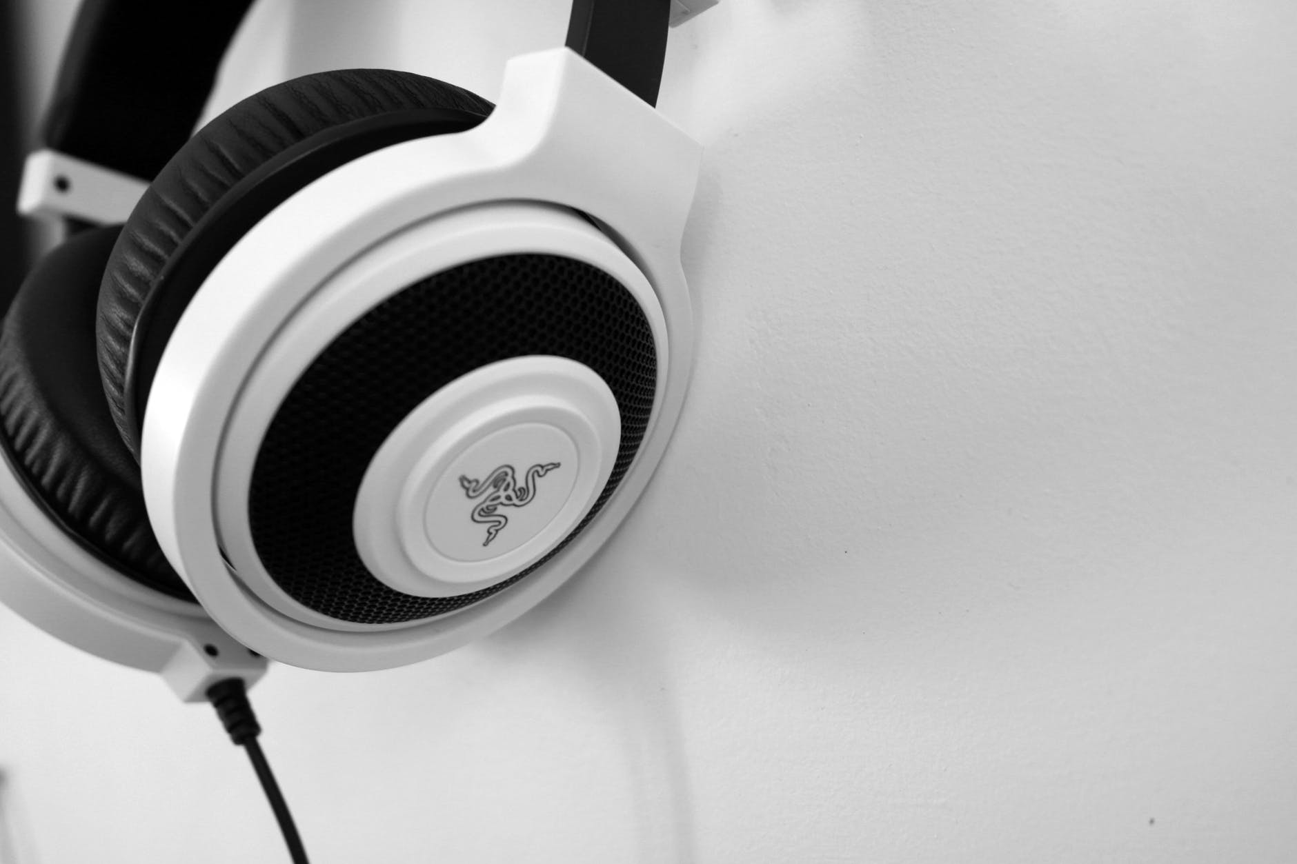 razer white and black corded headphones