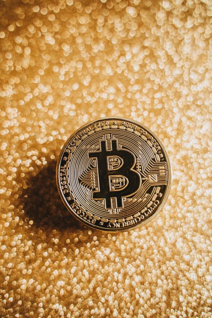 bitcoin in close up shot