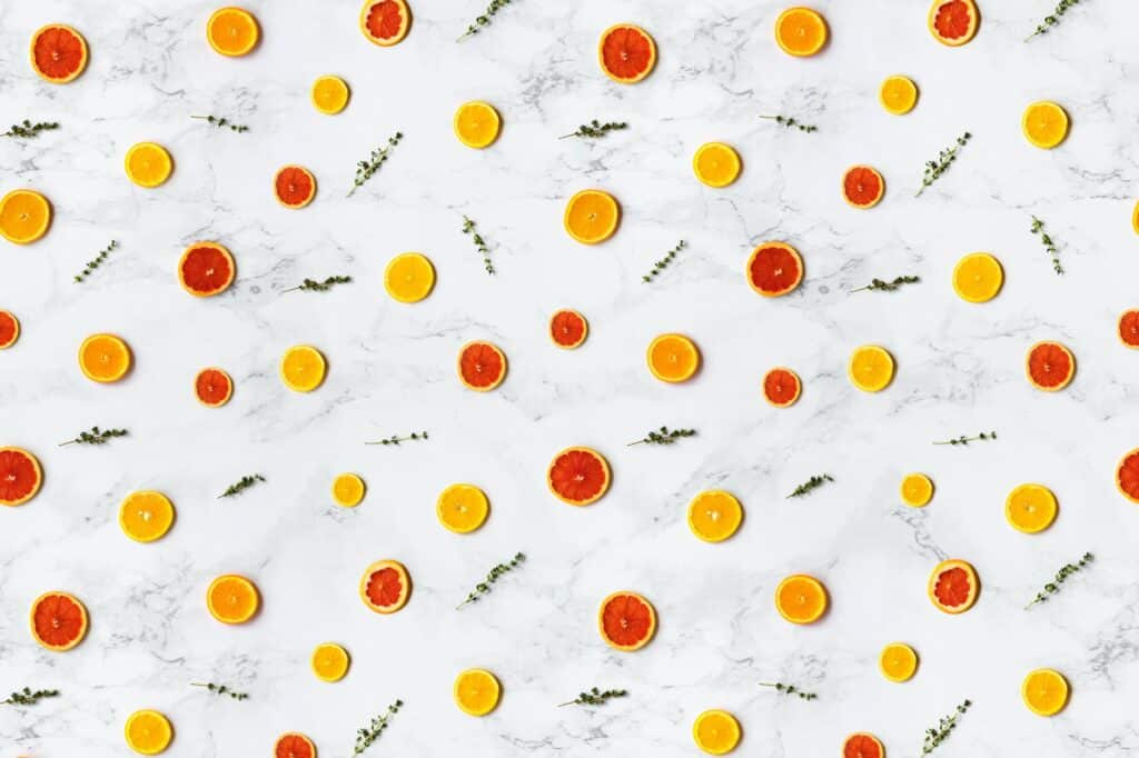 white red and yellow citrus fruits