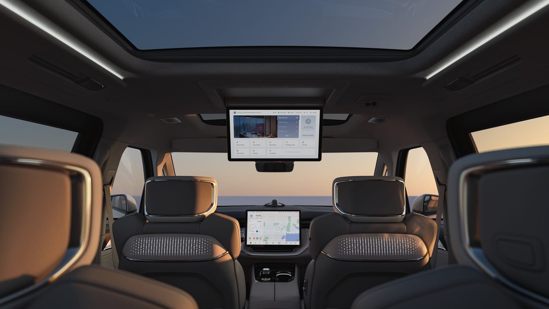 Volvo’s first electric minivan has a roof-mounted screen for movies and Zoom calls