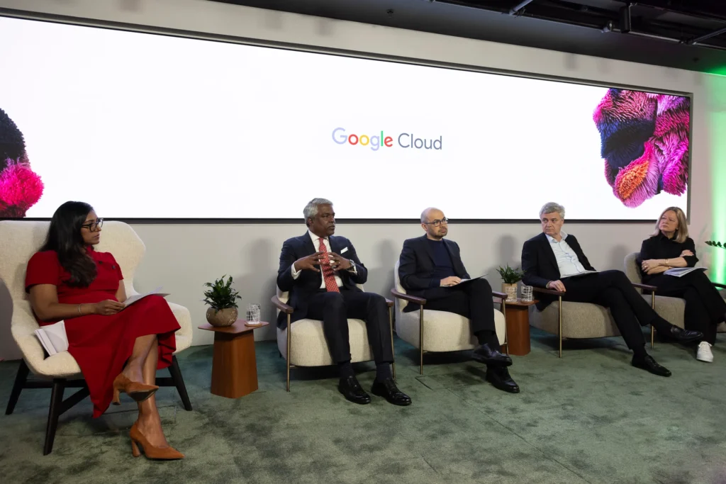 a group of people sitting in chairs